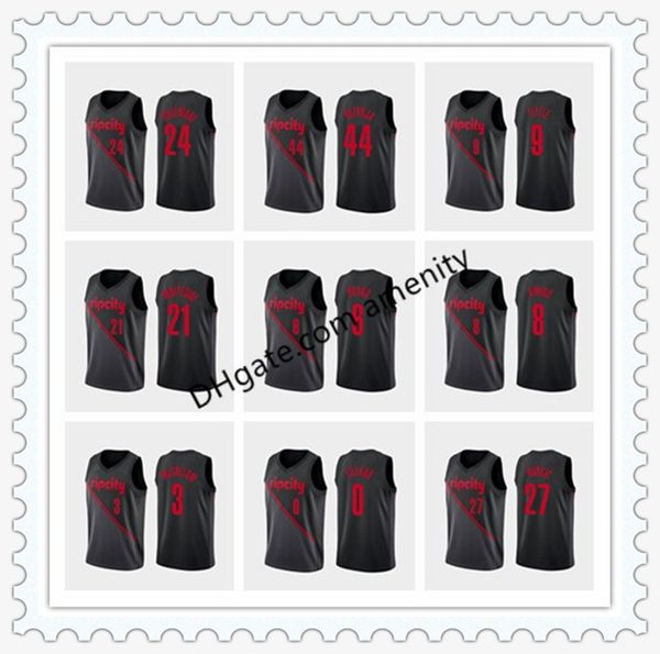 

men portland trail blazers lillard 3 mccollum 27 nurkic 9 little basketball jerseys damian nassir c.j. jusuf black city jersey