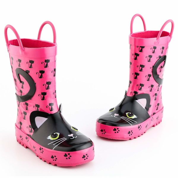 Kushyshoo Çocuklar Yağmur Çizmeleri Kız Kauçuk Çizmeler 3D Pembe Kediler Desenler Çocuklar Güzel Rainboots Su Ayakkabı Kalosze Dla Dzieci LJ200911