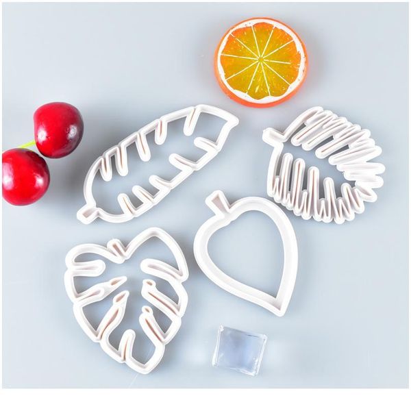 

4pcs/set tropical leaves plastic reusable white cake decoration cutter molds diy baking tool kitchen supplies 3d handma jllosg