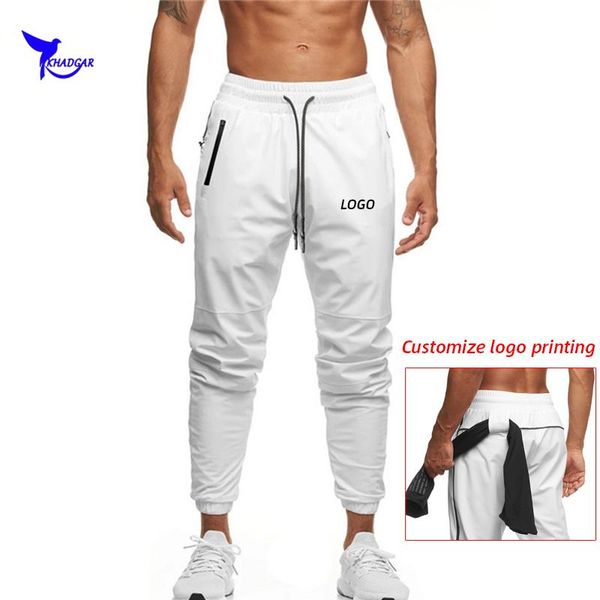 

running pants custom logo sweatpants men jogging quick dry bodybuilding sport training trousers male gym fitness sportswear, Black;blue