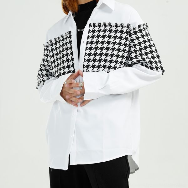 

iekzj shirt mtl wear men's 2020 autumn new personalized matching plaid design dark tide loose long sleeve shirt fe7hd, Blue