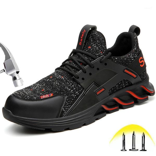 

boots fashion outdoor steel toe safety shoes men women lightweight breathable sneakers comfortable industrial construction work shoes1, Black