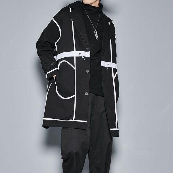 

men's trench coats 2021 black cool feeling loose runway style in the long autumn and winter coat, Tan;black