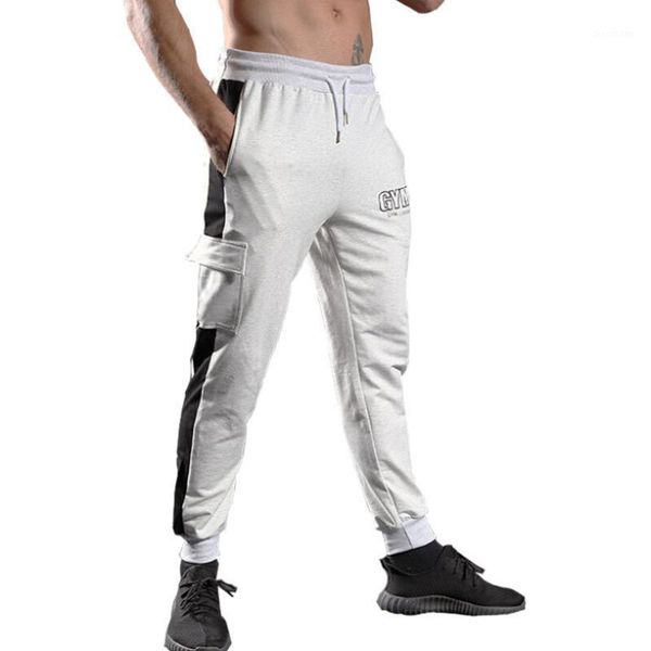 

men cotton blend long sport pants gym slim fit trousers running joggers gym sweatpants1, Black