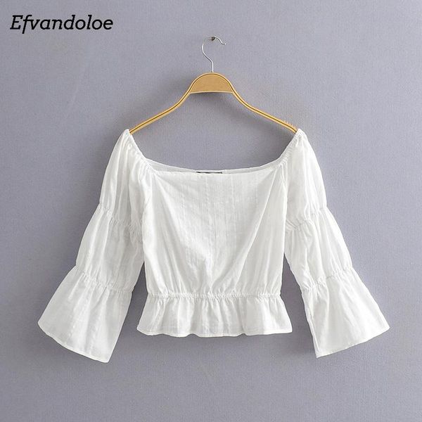 

efvandoloe cotton white blouse women beach off shoulder elegant blusa summer blouses