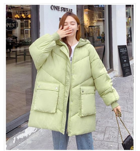 

oversized women winter jackets hooded parkas 2021 korea fashion thicken warm outwear coat loose female solid jackets casual 1, Black