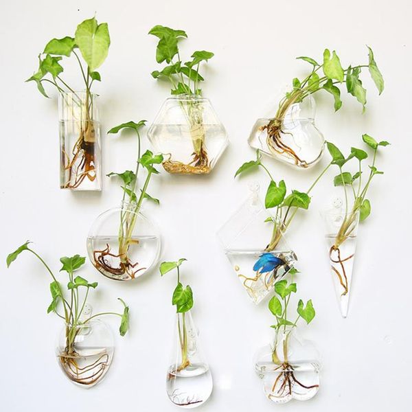 

fashion wall hanging glass flower vase terrarium wall fish tank aquarium container flower planter pots home garden de wmtovc