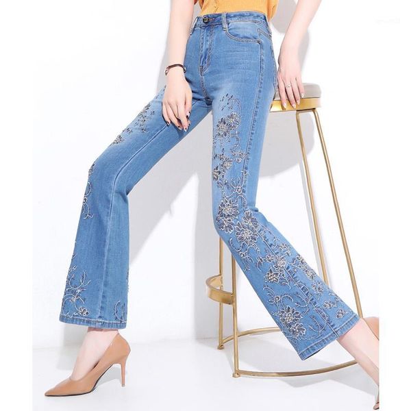

women's jeans ferzige beading embroidery pants women skinny high waist female blue trousers slim fit plus size1