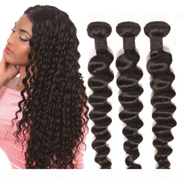 

loose deep more wave brazilian peruvian malaysian human hair weave 1 3 4 bundles remy human hair weaving extensions natural color hair, Black
