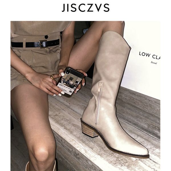 

boots western cowboy knee women pointed toe chunky heel high retro chic zapatos mujer 2021 autumn/winter, Black