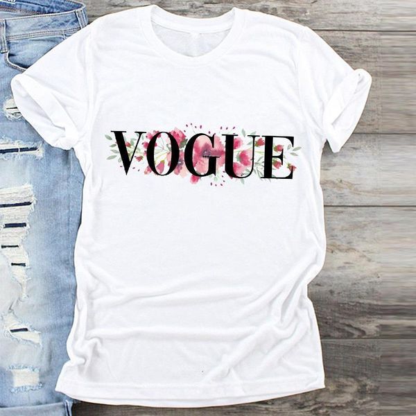 

women printing floral elegant letter girl 90s clothing print clothes graphic t shirt ladies female tshirts tee t-shirt, White