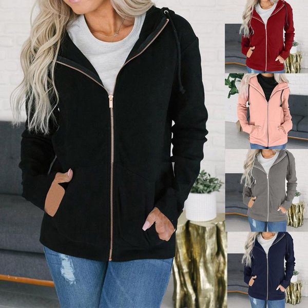 

fashion women zipper long sleeve sweatshirt coat outwear hooded jacket overcoat keep warm and windproof comfortable, Black;brown