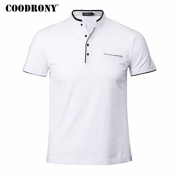 

coodrony mandarin collar short sleeve tee shirt men 2019 spring summer new men brand clothing slim fit cotton t-shirts s7645 1005, White;black