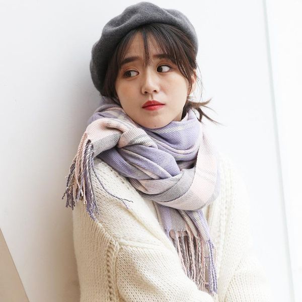 

new imitation cashmere scarf korean style small fresh shawl ladies autumn and winter plaid scarf bib silk, Blue;gray