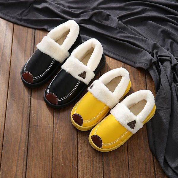 

indoor couples warm cotton shoes in winter pu leather loafers sneakers women men non-slip waterproof flat casual shoes, Black
