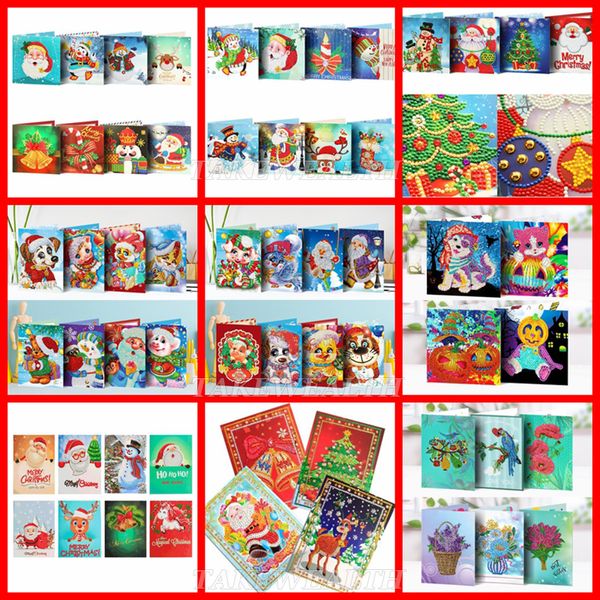 NOVITÀ 5d Diy Diamond Painting Cartoline di Natale Diamante Mosaico Emboridery Beads Full Custom cartoon animal Christmas Gift Santa Man 201112