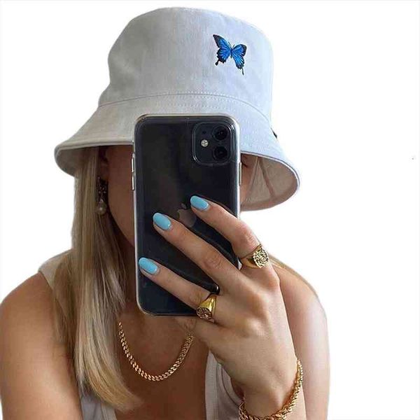 

fashion women ladies butterfly embroidered fisherman hat simple visor caps outdoor casual sun hat bucket hats, Blue;gray