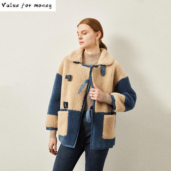 

fur real coat 100% wool jacket autumn winter coat women clothes 2021 korean vintage sheep shearling abrigo mujer zt3482, Black