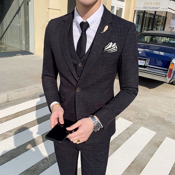 

men suit+pants+vest button set slim fit tuxedo male suits formal business gentleman wedding luxury blazers clothes, White;black