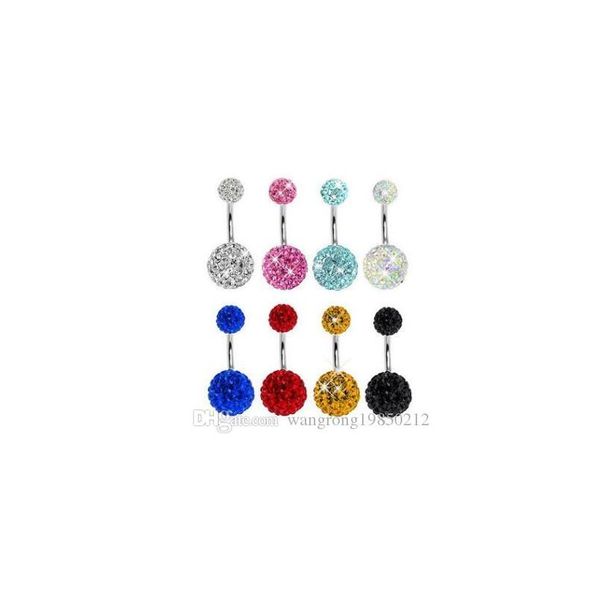 

316l stainless steel round crystal navel bars gold belly button ring navel piercing jewelry 5x8cm 938 0hmsn, Silver