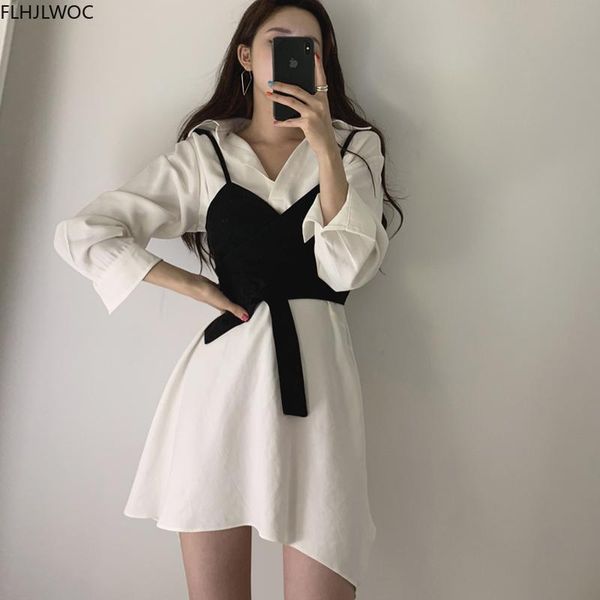 

casual dresses chic cute dress 2021 autumn two piece outfits suits women long sleeve single breasted button shirt fenimine vestidos, Black;gray