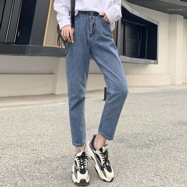 

vintage ladies boyfriend jeans for women mom high waisted jeans blue casual pencil trousers korean streetwear denim pants#351