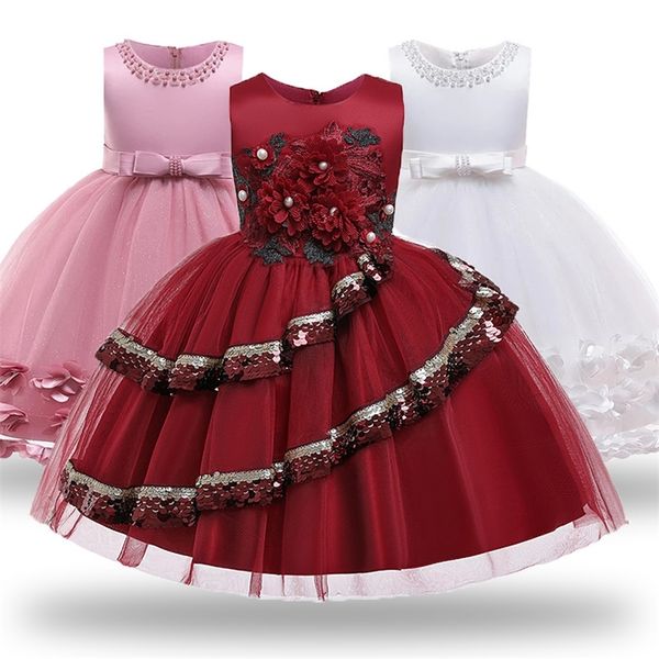 

baby children girl dress 2020 kids ceremonies party dresses flower princess wedding gown baby girl christmas dress 2-12 y t200624, Red;yellow