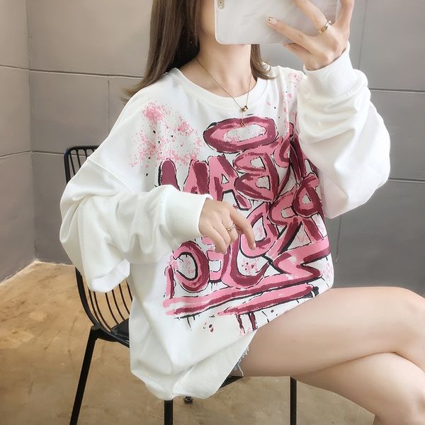 

autumn 2020 new style sweater women's korean print graffiti loose large women's long sleeve ins fashion sweatersweater sweater fck, Black