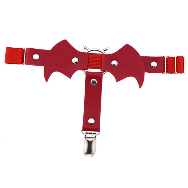

leather bat wing pu garters leg ring adjustable suspender with metal clip, Black;white