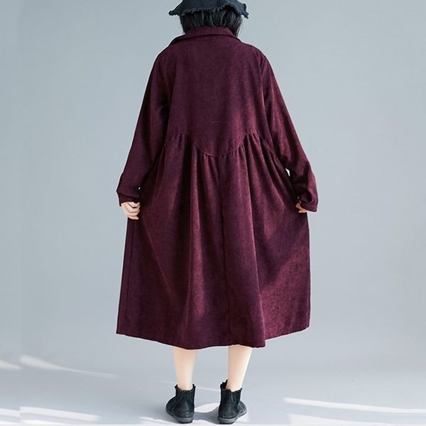 

long sleeve plus size corduroy vintage women casual loose autumn winter party elegant shirt dress clothes ladies dresses y200805, Black;pink