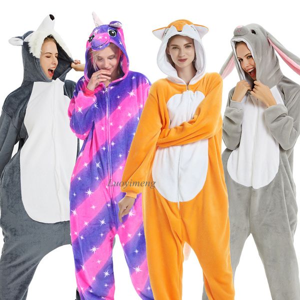 

2020 onesie pajamas stich panda unicorn sleepwear cartoon anime pyjamas women men unicornio pijama winter jumpsuit costume y200704, Blue;red