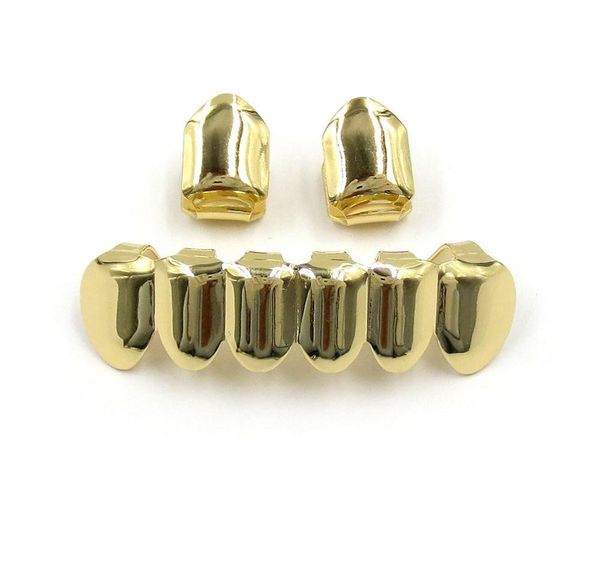 

18k позолоченные медные скобки зубов простые хип прыжки вверх 2 нижней части 6 зубов grillz зубной рот клыки грили зубная крышка co wmtufn d, Black