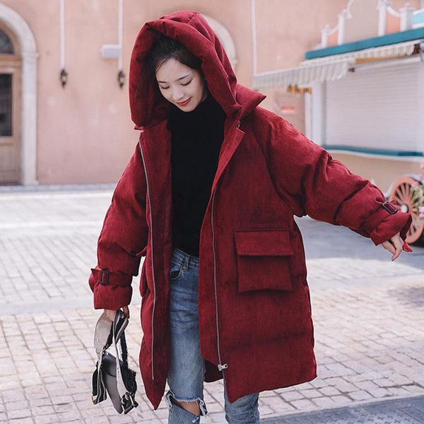

fashion oversized down cotton coat female padded loose hooded warm thicker winter clothes woman jackets new parkas solid q3203, Black
