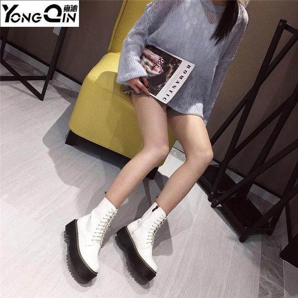 

дикий мартин сапоги толстые каблуки шнуровка боковой молнии ботильоны размер 35-41, Black