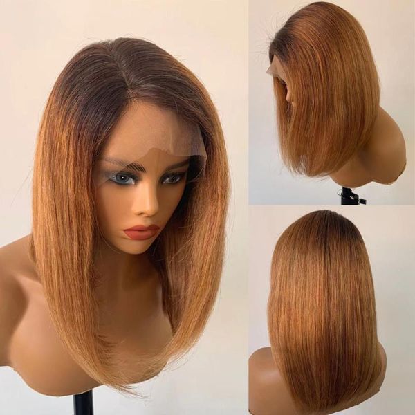 

bob wigs 13x6 150 density glueless omber short bob human hair wigs for black women, Black;brown