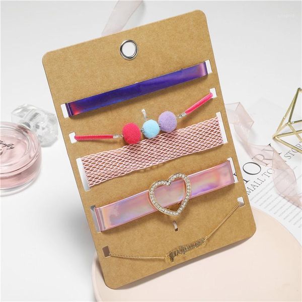 

charm bracelets 5 pcs/set cute pink lace velvet rope heart pom ball friendship for girls women friends gift bileklik1, Golden;silver