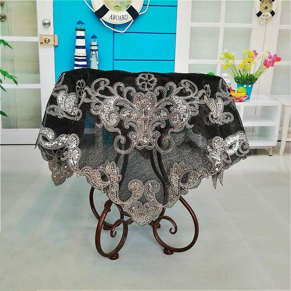 

table cloth european black embroidery sequins beaded tablecloths electrical furniture dustproof cloths christmas wedding decoration