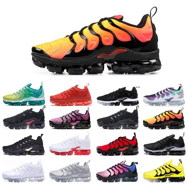 

plus running shoes mens womens triple white bumblebee bred core black dmp sunset blue fury zebra aurora green psychic pink lemon lime size 3, White;red
