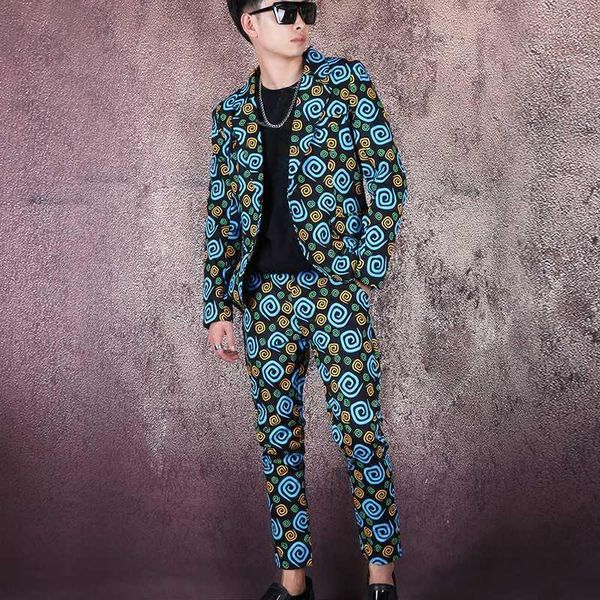 

stage clothing men 2pcs suits sets (jacket+pant) male streetwear hip hop casual slim fit suit blazer jacket pant can custom made1, White;black