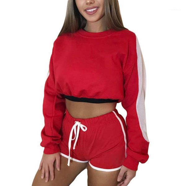 

women mesh patchwork pullover hoodies crop crewneck sweatshirt tracksuit1, White