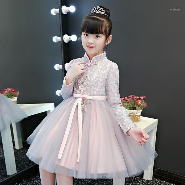 

chinese style flower girls dress for wedding party dresses evening girl fancy long costume princess children new year dress1, Red