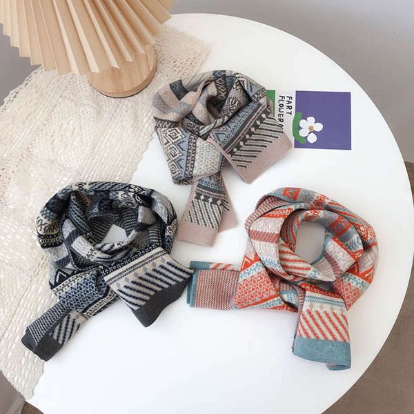 

autumn girl's children's and winter scarf knitting women's warm soft versatile color matching boy's neck cashmere nation, Red;brown