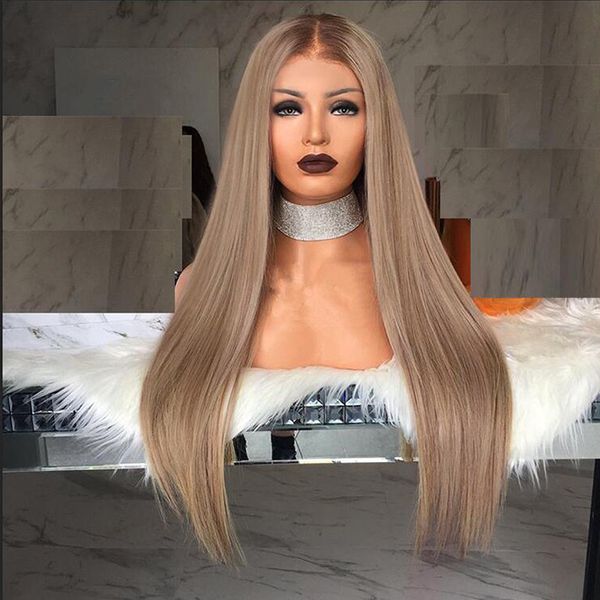 

new fashion trend european and american wig women gradually change color long straight hair rose net wig 75cm, Black