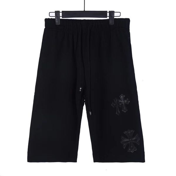 

outlet brand ch cross tibetan silver series lock tadao machine embroidery @ zigzag leather matching shorts, Black