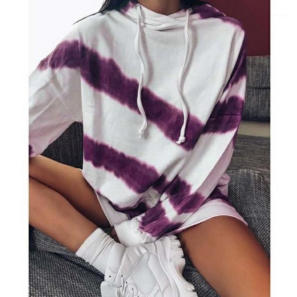 

women hoodies tie dye striped print autumn sweatshirt new fashion hooded long sleeve drawstring pullover casual sweatshirts1, Black;blue