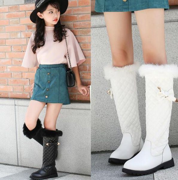 

genuine leather girls knee-high princess children's tall 2019 high kids girl shoes knee fashion students boots, Black;red