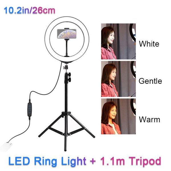 

puluz pkt3035 10 inch/26cm led ring light vlogging video fill light live broadcast kits with 1.1m tripod mount