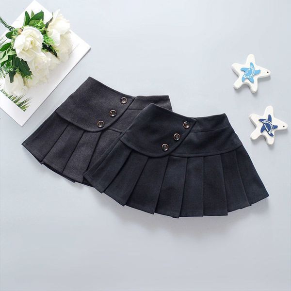 

half length girls' tweed autumn and thickened college sle versatile children's pleated winter baby skirt, Blue