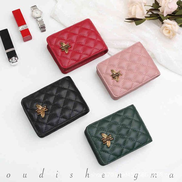 

cosmetic bags makeup cases real leather mouth red envelope with mirror net portable mini lipstick box cowhide bag small ins