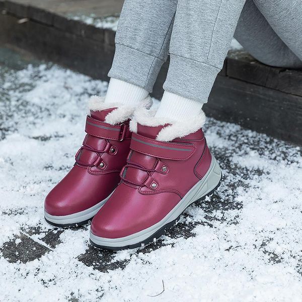 

new winter ladies snow boots thick sports shoes non-slip cotton shoes warm feet bare women's comfortable plush waterproof, Black